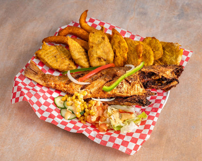 Fritay Poisson Frit (Red Snapper) + Plaintain + Accra + Marinade + Salade + Pikliz