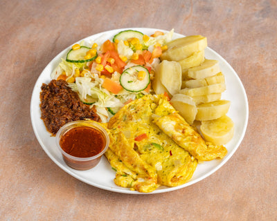Oeuf + Patate Douce + Plantain Bouillie + Salade + Avocat + Chiktay Hareng