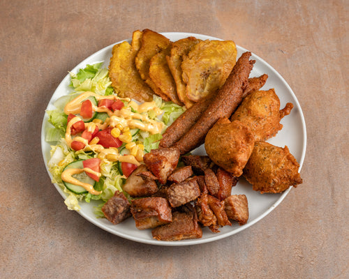 Fritay (Griot) + Plantain + Accra + Marinade + Salade + Pikliz